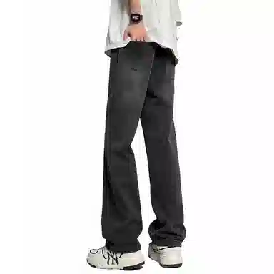 加菲猫家族 美式潮流高街复古水洗做旧直筒垂感高级感显高宽松舒适透气简约日常时尚百搭字母印花系带调节中腰牛仔裤 男女同款