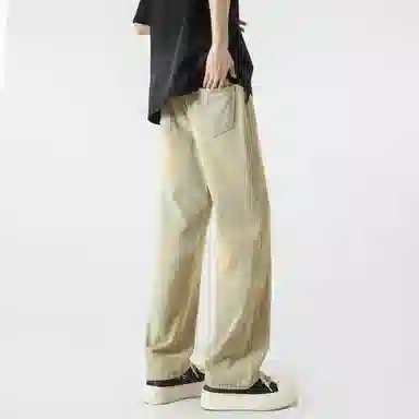 加菲猫家族 美式街头复古水洗做旧纯色简约舒适宽松直筒个性百搭垂坠感时尚痞帅嘻哈潮牌中性风青春活力牛仔裤 男女同款