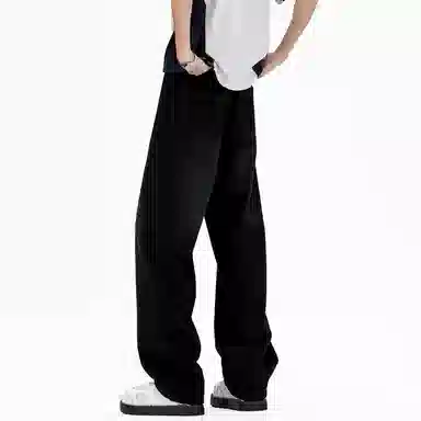 加菲猫家族 美式复古水洗做旧宽松休闲舒适直筒垂感日常时尚通勤高街百搭系带松紧中腰青春活力中性风牛仔裤 男女同款