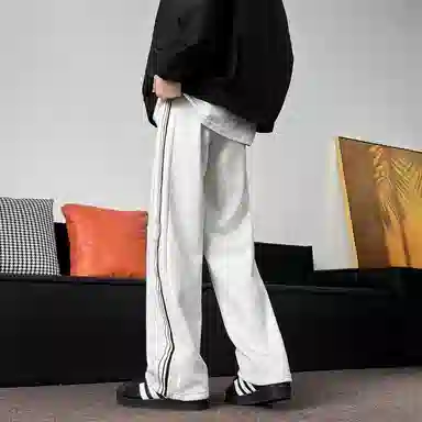 加菲猫家族 经典美式复古条纹设计户外跑步休闲通勤百搭宽松垂感柔顺亲肤无性别主义系带直筒针织运动裤 男女同款