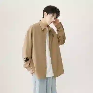 加菲猫家族 美式潮流时尚加菲猫卡通植物花卉印花百搭无性别主义落肩袖翻领衬衣叠穿春秋款日常通勤长袖少年感宽松上衣休闲外套衬衫 男女同款