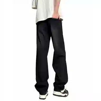 加菲猫家族 美式简约水洗做旧复古宽松舒适直筒垂感系带印花设计废土风时尚高街百搭透气中腰高级感牛仔裤 男女同款