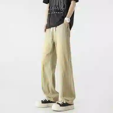 加菲猫家族 美式街头复古水洗做旧纯色简约舒适宽松直筒个性百搭垂坠感时尚痞帅嘻哈潮牌中性风青春活力牛仔裤 男女同款