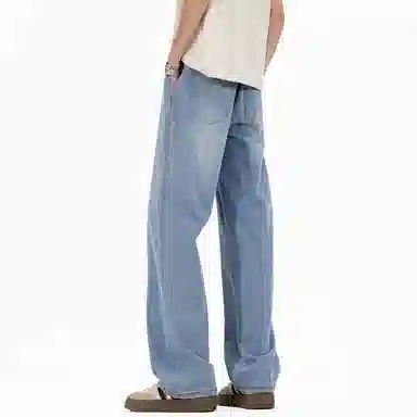 加菲猫家族 美式复古水洗做旧宽松休闲舒适直筒垂感日常时尚通勤高街百搭系带松紧中腰青春活力中性风牛仔裤 男女同款