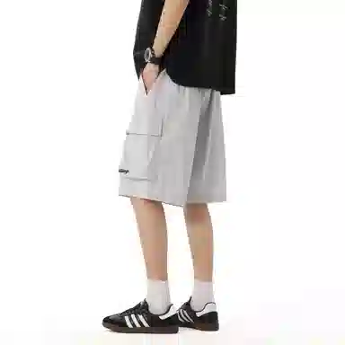 加菲猫家族 山系纯色简约字母设计印花宽松舒适轻薄透气户外运动百搭系带松紧腰五分休闲短裤 男女同款