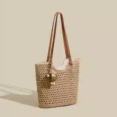 卓诗尼 百搭编织包 织物 托特包单肩包 女款 米白色/咖啡色