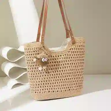 卓诗尼 百搭编织包 织物 托特包单肩包 女款 米白色/咖啡色