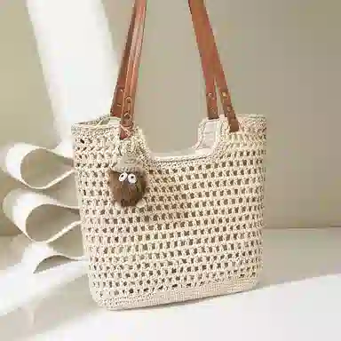 卓诗尼 百搭编织包 织物 托特包单肩包 女款 米白色/咖啡色