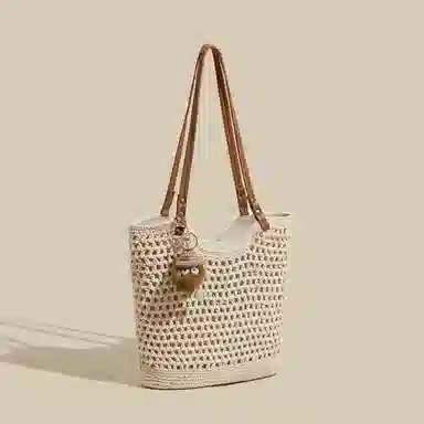 卓诗尼 百搭编织包 织物 托特包单肩包 女款 米白色/咖啡色