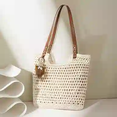 卓诗尼 百搭编织包 织物 托特包单肩包 女款 米白色/咖啡色