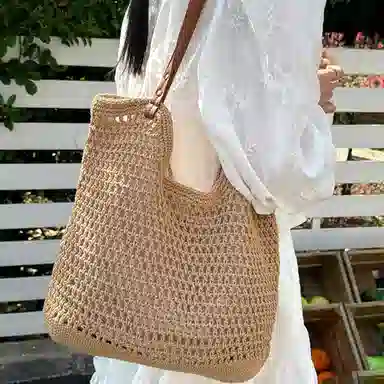 卓诗尼 百搭编织包 织物 托特包单肩包 女款 米白色/咖啡色