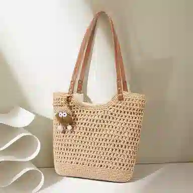 卓诗尼 百搭编织包 织物 托特包单肩包 女款 米白色/咖啡色