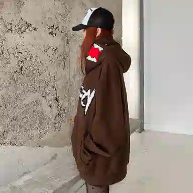 KAKAZZY Vintage Embroidered Hoodie Brown