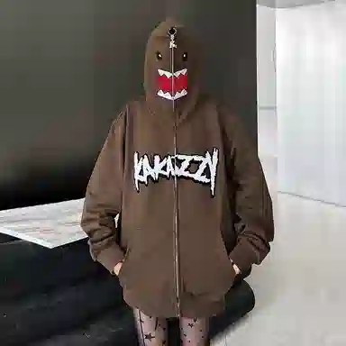 KAKAZZY Vintage Embroidered Hoodie Brown