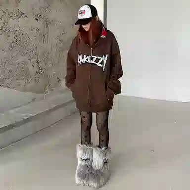 KAKAZZY Vintage Embroidered Hoodie Brown