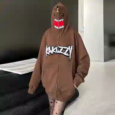 KAKAZZY Vintage Embroidered Hoodie Brown