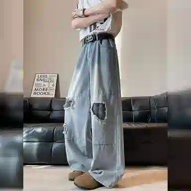 GDRX Vintage Washed Distressed Straight Jeans