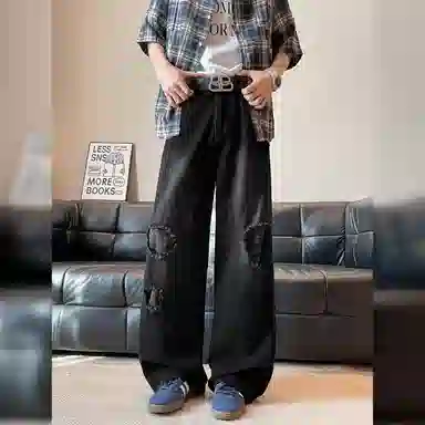 GDRX Vintage Washed Distressed Straight Jeans