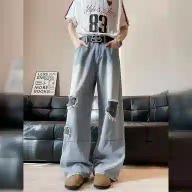 GDRX Vintage Washed Distressed Straight Jeans