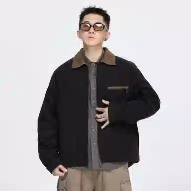 复古高级感拉链翻领撞色宽松夹克外套 男女同款