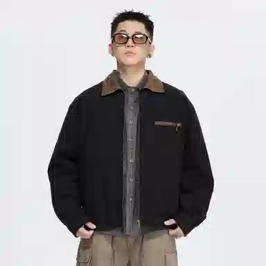 复古高级感拉链翻领撞色宽松夹克外套 男女同款