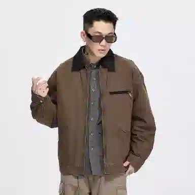 复古高级感拉链翻领撞色宽松夹克外套 男女同款