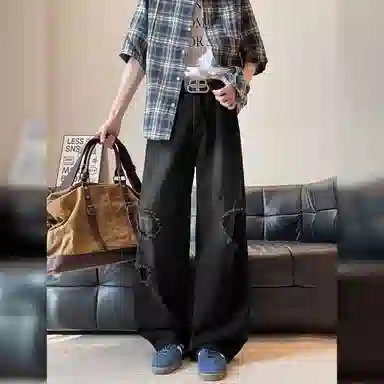 GDRX Vintage Washed Distressed Straight Jeans