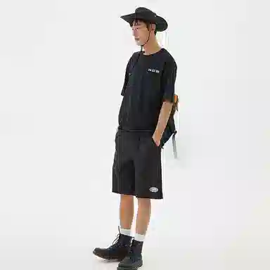 美特斯邦威 宽松纯色系带休闲短裤 男款