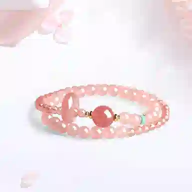 【精选高品质|招桃花】 金师傅 转运平安扣双圈 扣住爱情美满 正缘桃花粉嫩气质优雅 小众轻奢高级清新百搭#好运 粉水晶 手串 女款