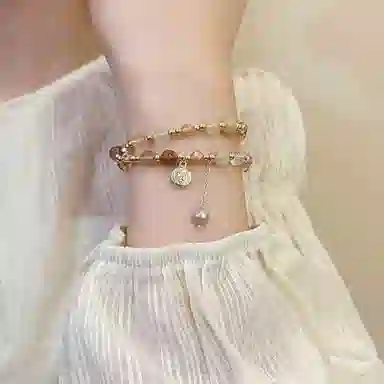 【甄选高品质】招财纳福 金师傅 彩色流苏双圈 时来运转财运亨通 新中式国潮气质清新简约百搭 小众轻奢高级 草莓晶 手串 男女同款情侣款
