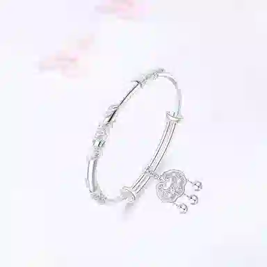 【买一赠一|S999足银|精选高品质】 金师傅 繁花似锦平安锁 吉祥如意长命锁新中式气质优雅百搭#好运 小众轻奢设计高级感 可调节手镯 女款
