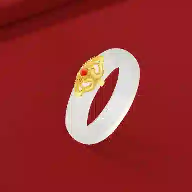 金师傅 荔枝冻指环 吉祥国潮古风气质汉服日常显白通勤佩戴 绿宝石 玛瑙 白玉髓 玉石戒指 男女同款情侣款