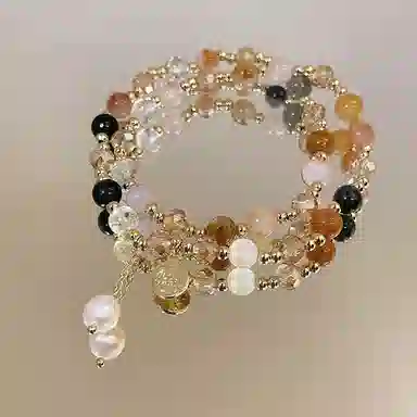 【甄选高品质】招财纳福 金师傅 彩色流苏双圈 时来运转财运亨通 新中式国潮气质清新简约百搭 小众轻奢高级 草莓晶 手串 男女同款情侣款