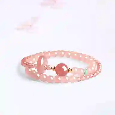 【精选高品质|招桃花】 金师傅 转运平安扣双圈 扣住爱情美满 正缘桃花粉嫩气质优雅 小众轻奢高级清新百搭#好运 粉水晶 手串 女款