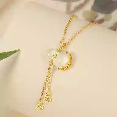 【精选高品质|S999足银】 金师傅 福禄双全流苏吊坠 福气满满葫芦招财纳福 新中式国潮复优雅气质简约日常百搭#好运 玉髓 项链 女款