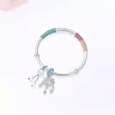 【S999纯银|甄选高品质】 金师傅 素圈平安锁 平安喜乐招财纳福 新中式国潮气质优雅清冷 精致百搭小众轻奢高级#好运 蓝水晶 手镯 女款