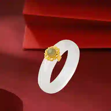 金师傅 荔枝冻指环 吉祥国潮古风气质汉服日常显白通勤佩戴 绿宝石 玛瑙 白玉髓 玉石戒指 男女同款情侣款
