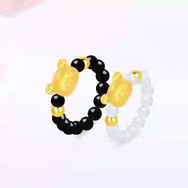 【S999足银|甄选高品质】 金师傅 轻松小熊对戒 招财萌趣可爱甜蜜饰爱 浪漫气质百搭小清新 小众轻奢高级#好运 玛瑙 戒指 男女同款情侣款