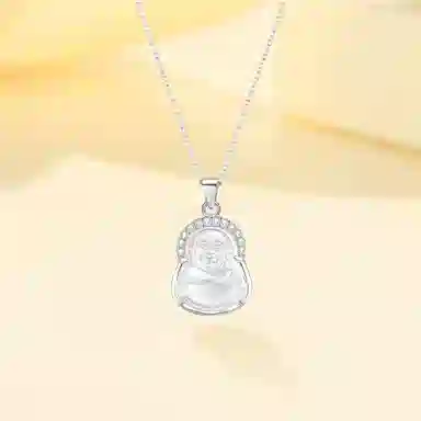 【S925银|甄选高品质|你的守护神】 金师傅 观音弥勒佛 平安顺遂 事业有成 新中式国潮气质冰透#好运 白水晶 项链 男女同款情侣款