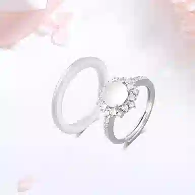 【精选高品质】 金师傅 白月光镶钻叠戴套装 吉祥如意 新中式国潮典雅气质清冷百搭显白时尚经典 小众轻奢高级#好运 玉髓 戒指 女款