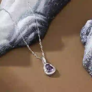 【S925银|甄选高品质|紫气东来】 金师傅 镶钻葫芦招财纳福 福禄双全新中式国潮气质清冷百搭  小众轻奢高级#好运 紫水晶 项链 女款