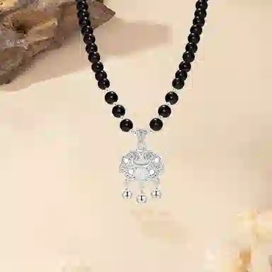 【S999足银|甄选高品质】 金师傅 平安锁猫咪套装 吉祥如意招财猫转运新中式国潮气质民族小众高级简约百搭吊坠 黑檀 手串 男女同款情侣款