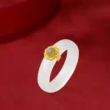 金师傅 荔枝冻指环 吉祥国潮古风气质汉服日常显白通勤佩戴 绿宝石 玛瑙 白玉髓 玉石戒指 男女同款情侣款
