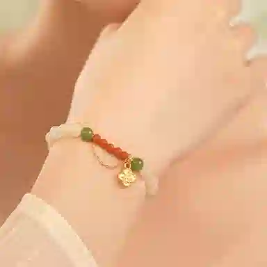 金师傅 福运四叶草 新中式简约招桃花 通勤日常百搭 和田玉手串 白玉/青白玉 男女同款情侣款