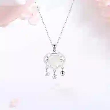 【S925银|甄选高品质】 金师傅 如意平安锁吊坠 平安喜乐招财纳福长命锁新中式国潮气质优雅简约百搭小众轻奢高级#好运 玉髓 项链 女款