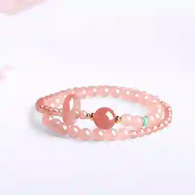 【精选高品质|招桃花】 金师傅 转运平安扣双圈 扣住爱情美满 正缘桃花粉嫩气质优雅 小众轻奢高级清新百搭#好运 粉水晶 手串 女款