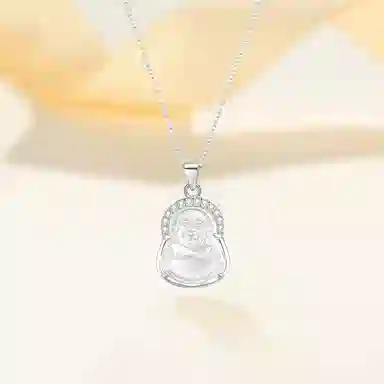 【S925银|甄选高品质|你的守护神】 金师傅 观音弥勒佛 平安顺遂 事业有成 新中式国潮气质冰透#好运 白水晶 项链 男女同款情侣款