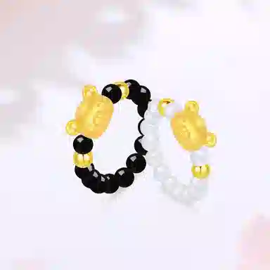 【S999足银|甄选高品质】 金师傅 轻松小熊对戒 招财萌趣可爱甜蜜饰爱 浪漫气质百搭小清新 小众轻奢高级#好运 玛瑙 戒指 男女同款情侣款