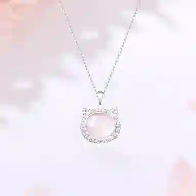 【S999足银|甄选高品质】 金师傅 闪耀猫咪平安锁 招财猫转运 时尚粉嫩气质可爱甜美 百搭日常通勤 小众轻奢高级#好运 玉髓 项链 女款