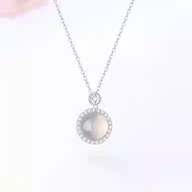 【S925银|甄选高品质】 金师傅 白月光系列 好运连连圆形镶钻浪漫气质优雅简约百搭精致礼小众轻奢高级#好运 玉髓 项链 女款